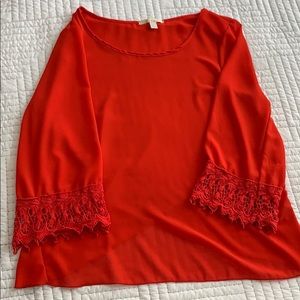 ⭐️Bright red blouse - lace cuffs - layered back ⭐️